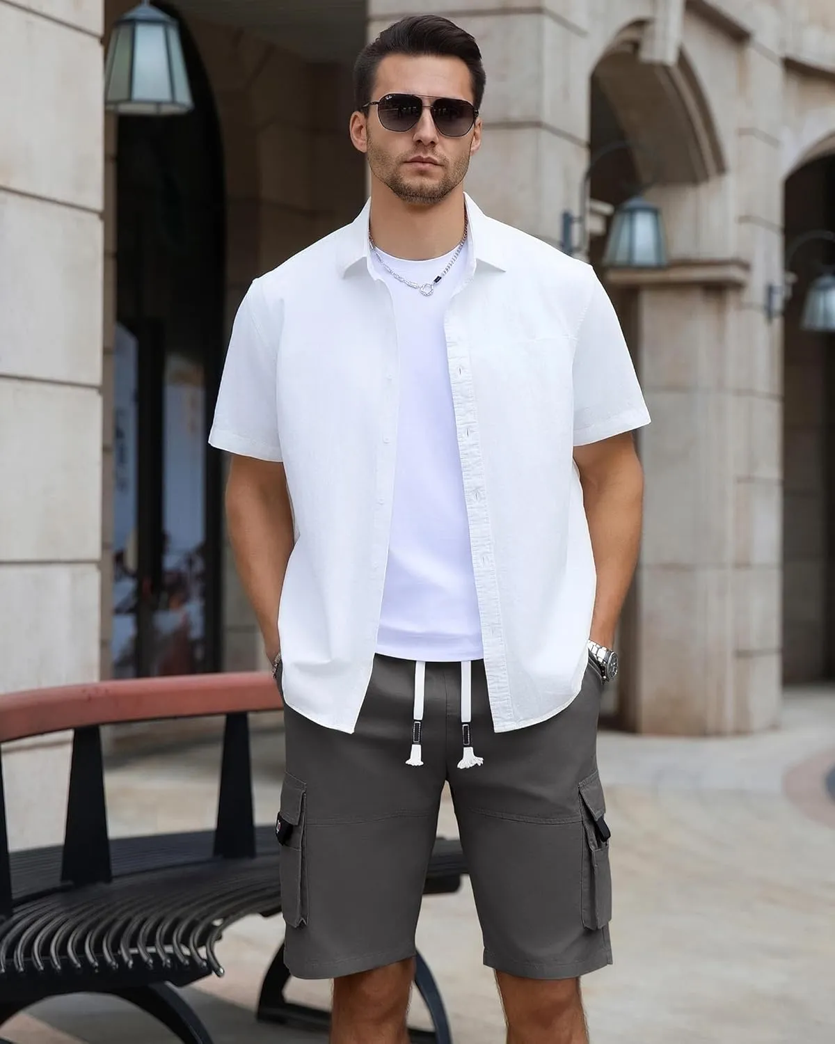 APTRO Men's Cargo Shorts Elastic Waistband Drawstring Summer Casual Cotton Big & Tall Relaxed Fit Work Shorts