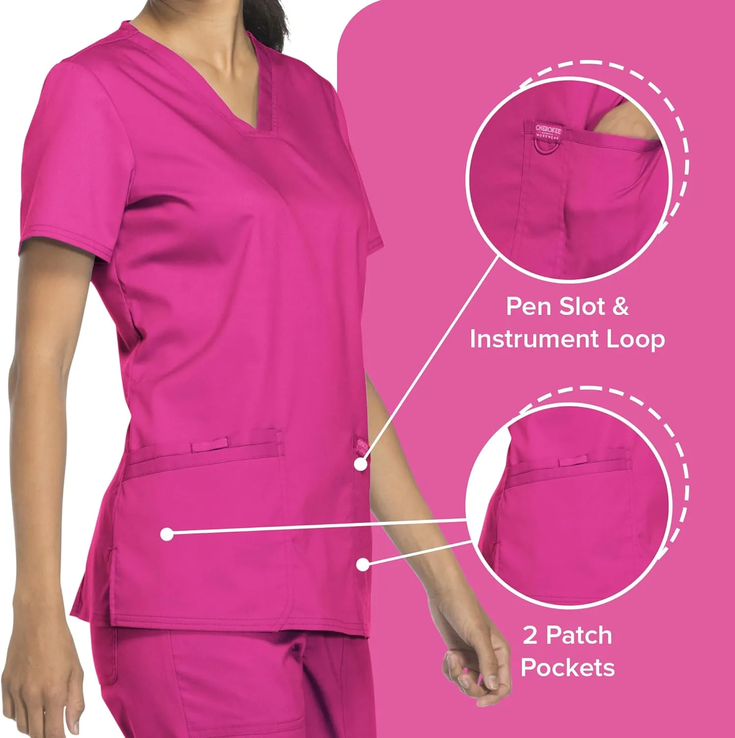 Cherokee Medical Women's Scrub Top V-Neck with 3 Pockets & Soft Fabric WW620