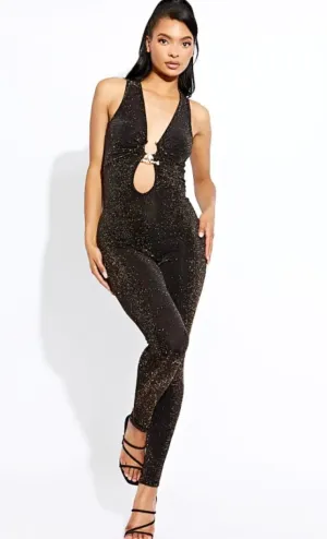 CLUBHOUSE  Buckle Detail Lurex Jumpsuit Black