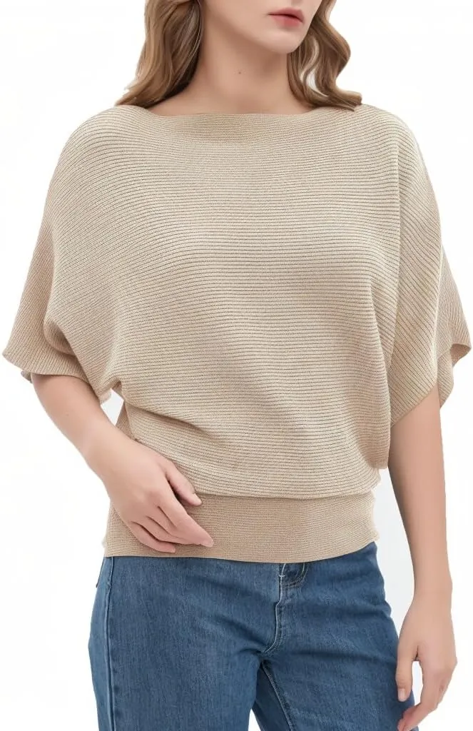 EDSTAR Women Dolman Batwing Sleeves Knitted Sweaters Winter Boat Neck Pullovers Tops