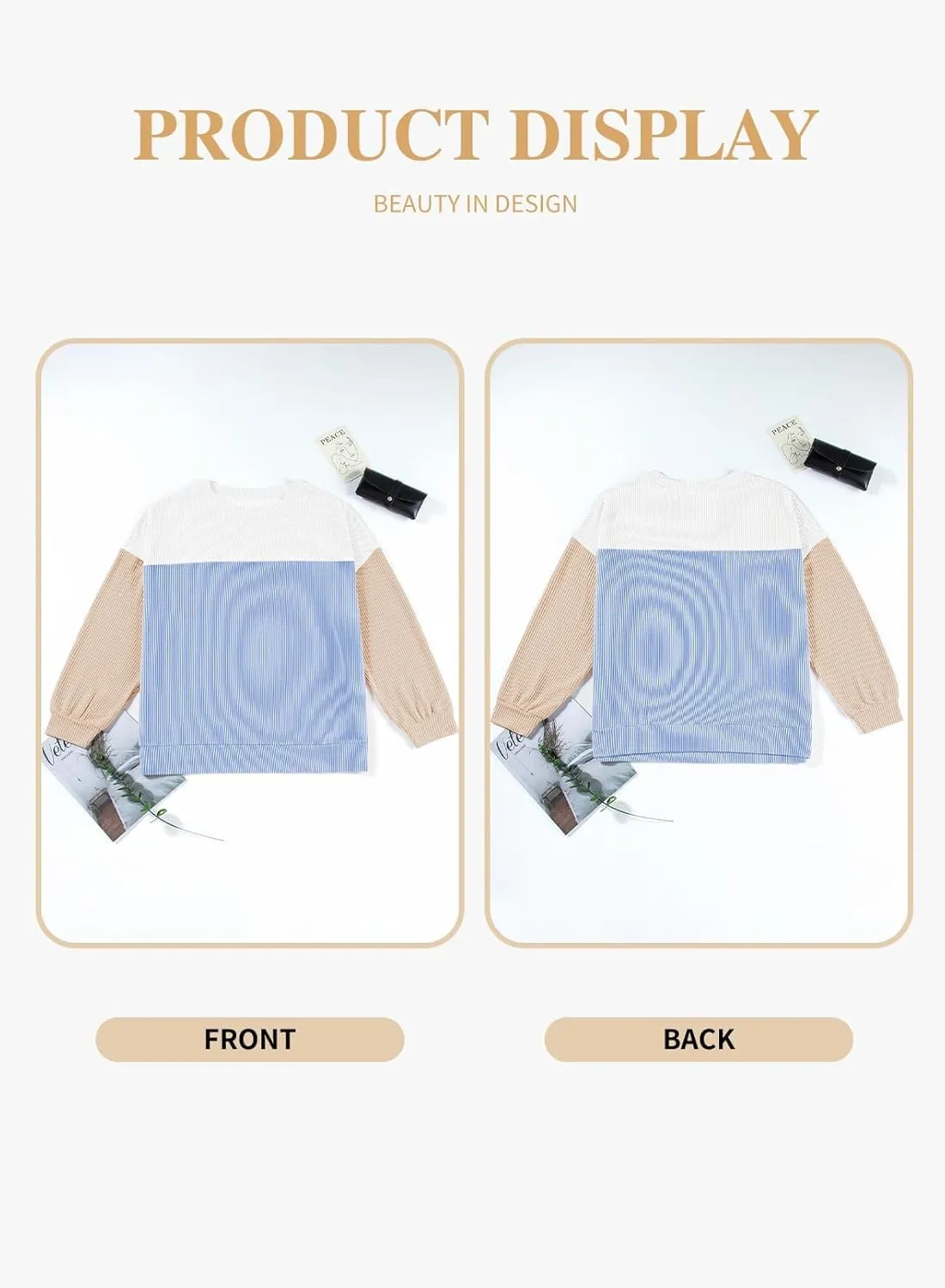 Eytino Plus Size Sweatshirt for Women Striped Colorblock Long Sleeve Crewneck Casual Loose Pullover Shirt Top(1X-5X)