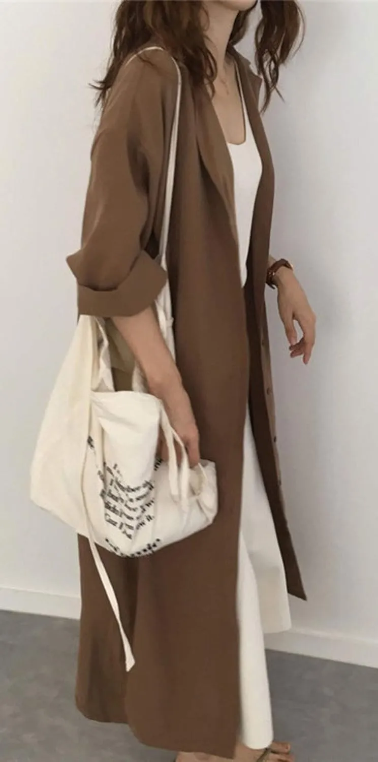 GGUHHU Womens Chic Button Down Rolled-Up Sleeve Long Cotton Blouse Maxi Dress