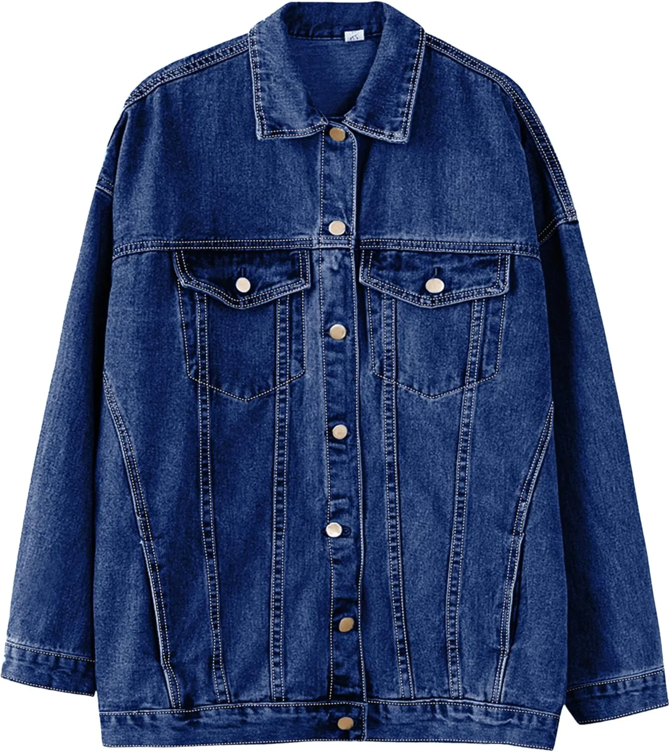 Gozoloma Women's Casual Loose Oversized Denim Jacket Long Sleeved Button Jean Jacket Coat Tops