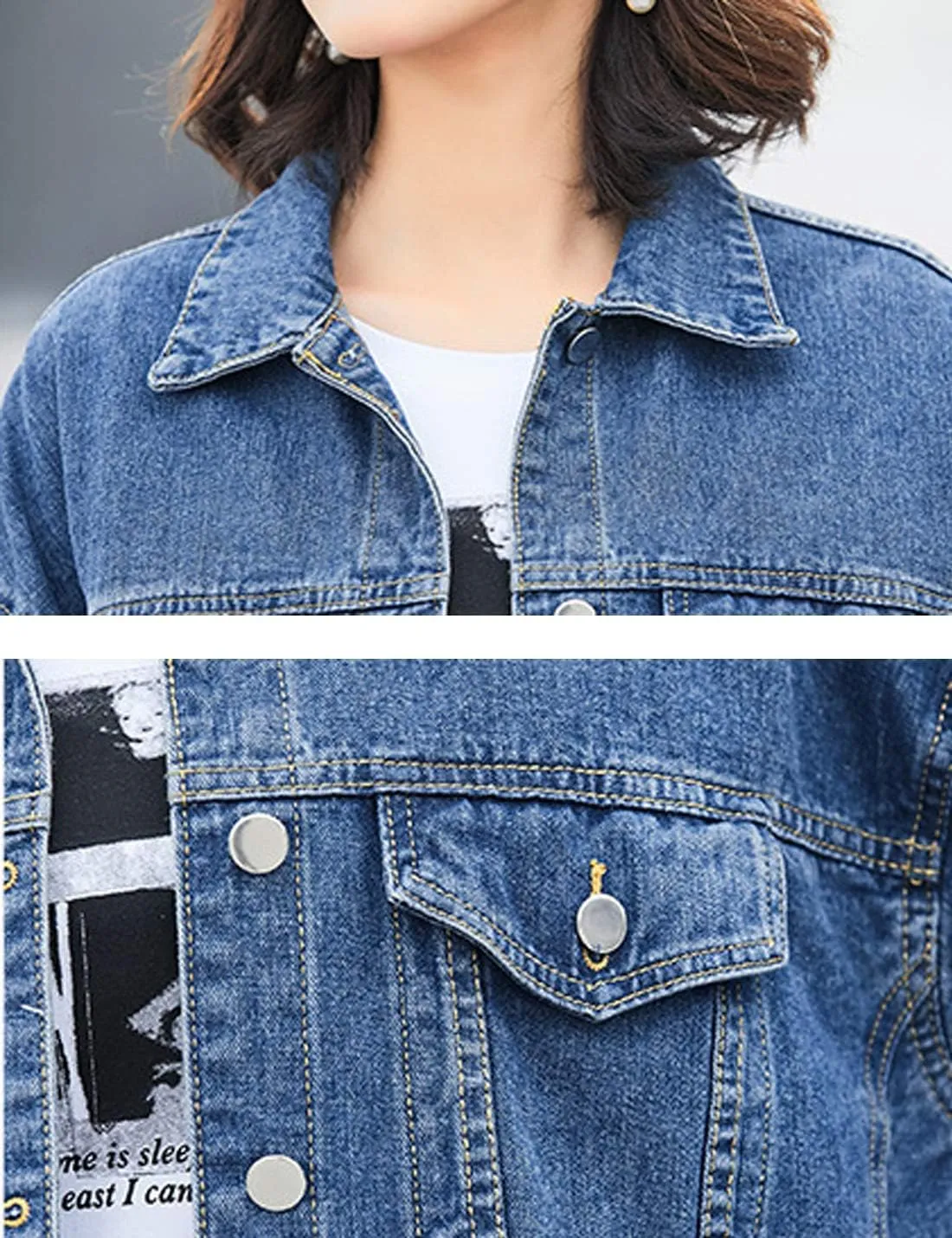 Gozoloma Women's Casual Loose Oversized Denim Jacket Long Sleeved Button Jean Jacket Coat Tops