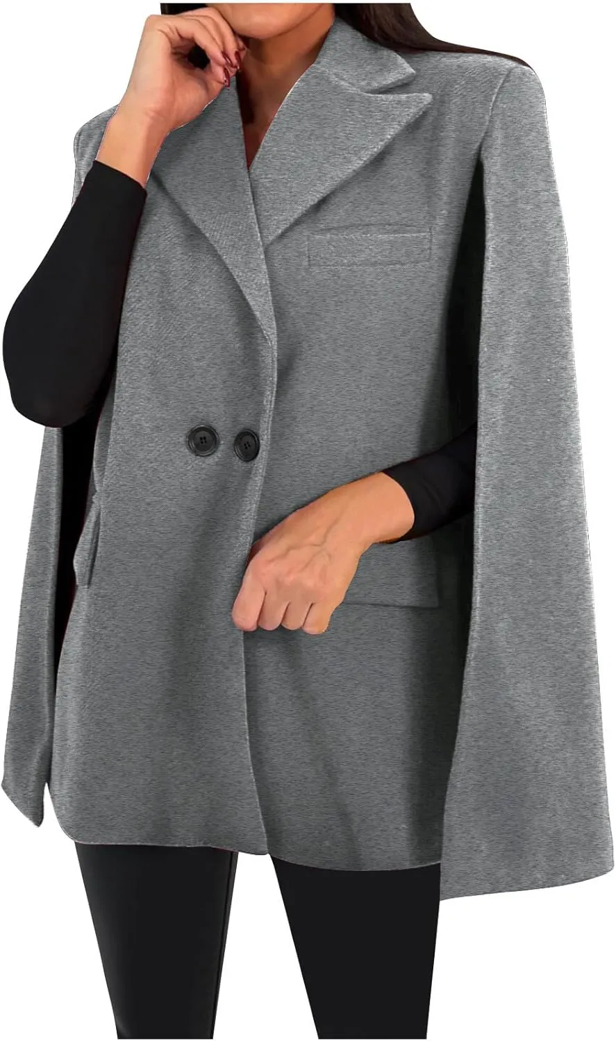 HGps8w Womens Elegant Cape Blazer - Dressy Double Breasted Casual Split Long Sleeve Open Front Coat Jackets with Shoulder Pad