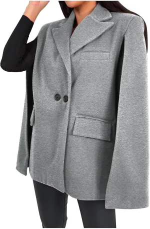 HGps8w Womens Elegant Cape Blazer - Dressy Double Breasted Casual Split Long Sleeve Open Front Coat Jackets with Shoulder Pad