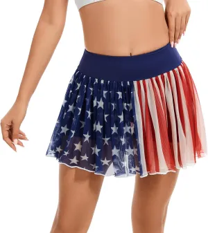 Ibeauti Womens Mini Flowy Skort High Waisted Pleated Tennis Golf Skirts Mesh Ruffler Athletic Skirt with Shorts Pockets