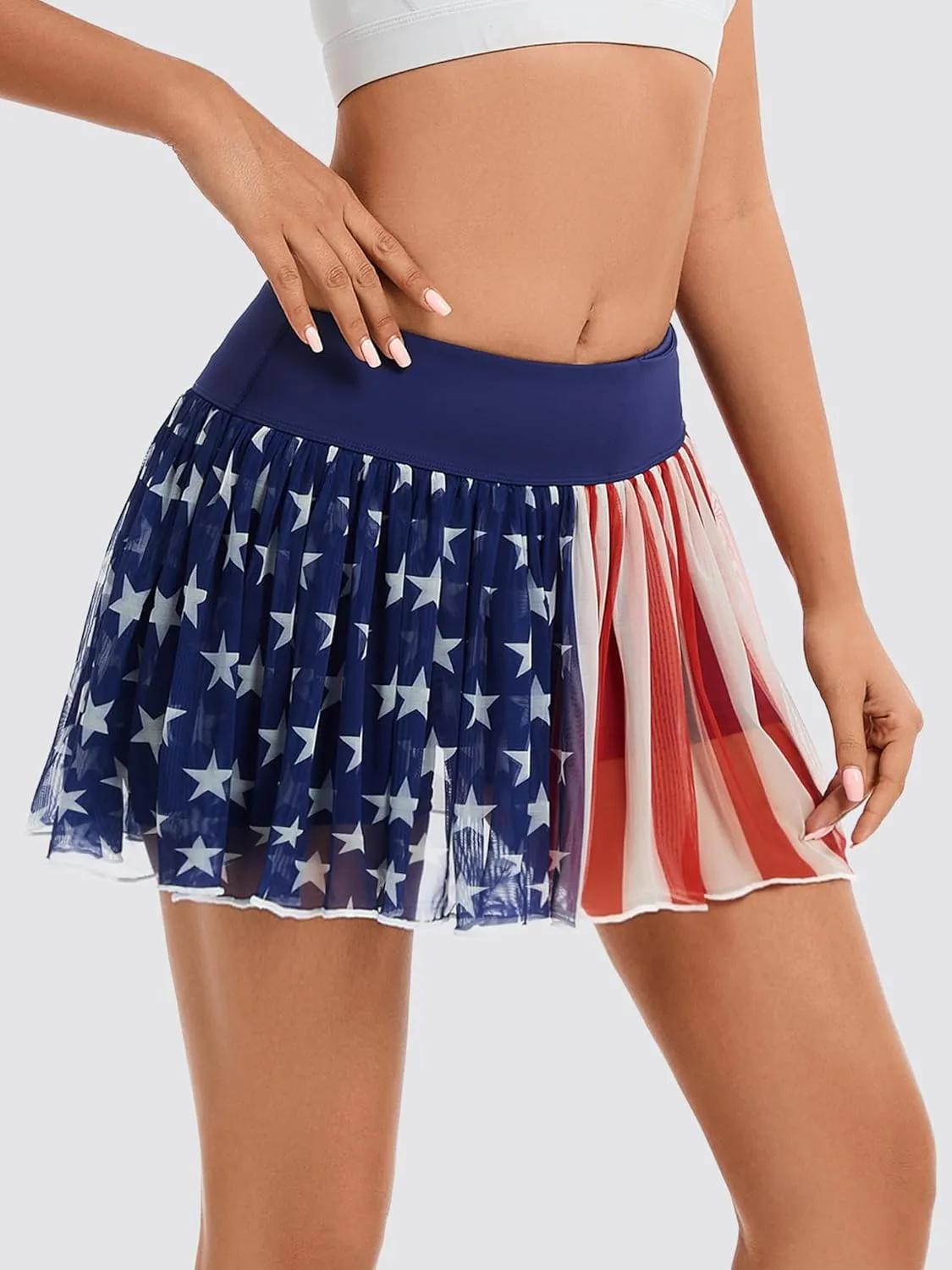 Ibeauti Womens Mini Flowy Skort High Waisted Pleated Tennis Golf Skirts Mesh Ruffler Athletic Skirt with Shorts Pockets