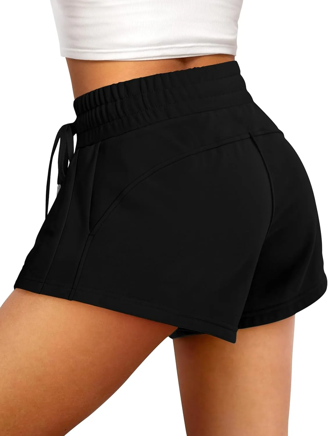 IWD Womens Sweat Shorts Casual Summer Comfy Cotton Shorts Drawstring High Waisted Lounge Shorts with Pockets