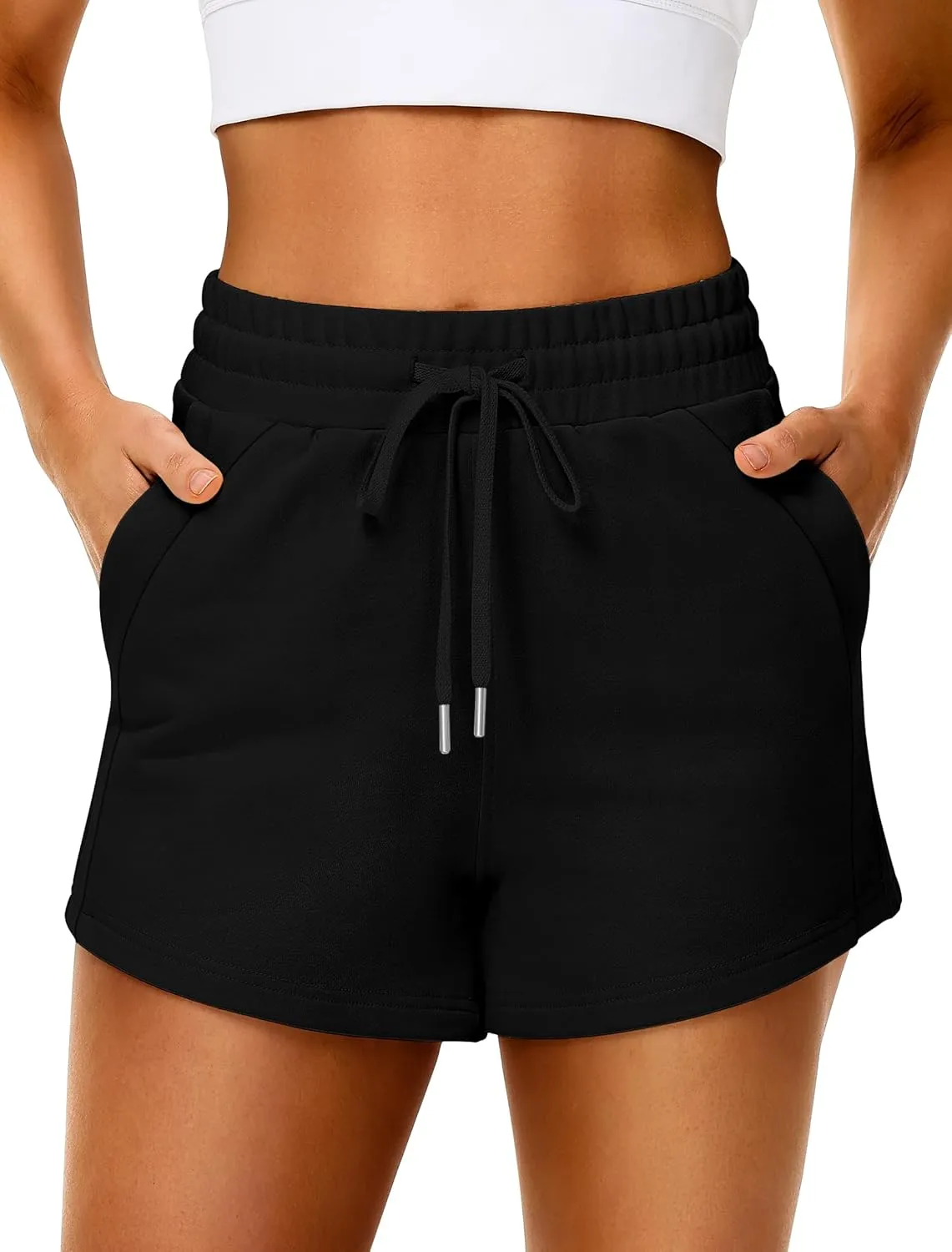 IWD Womens Sweat Shorts Casual Summer Comfy Cotton Shorts Drawstring High Waisted Lounge Shorts with Pockets