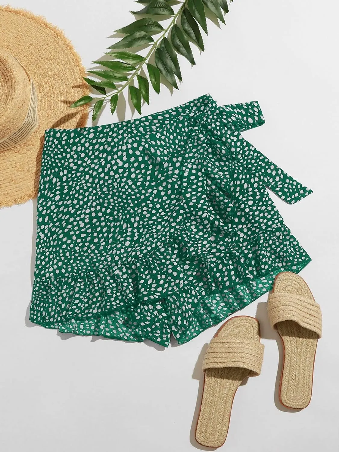 MakeMeChic Women's Boho Floral Print Elastic Waist Ruffle Wrap Tie Skorts Skirt Skorts