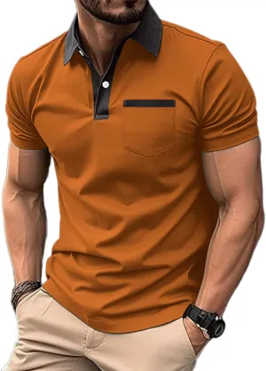 Mens Casual Polo Shirts Classic Short Sleeve Golf Shirt Fashion Button Cotton Top with Pocket