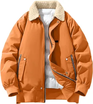Mens Puffer Jacket Vintage Fur Collar Coat Windproof Down Jacket Zip up Padded Coat Warm Quilted Winter Jacket