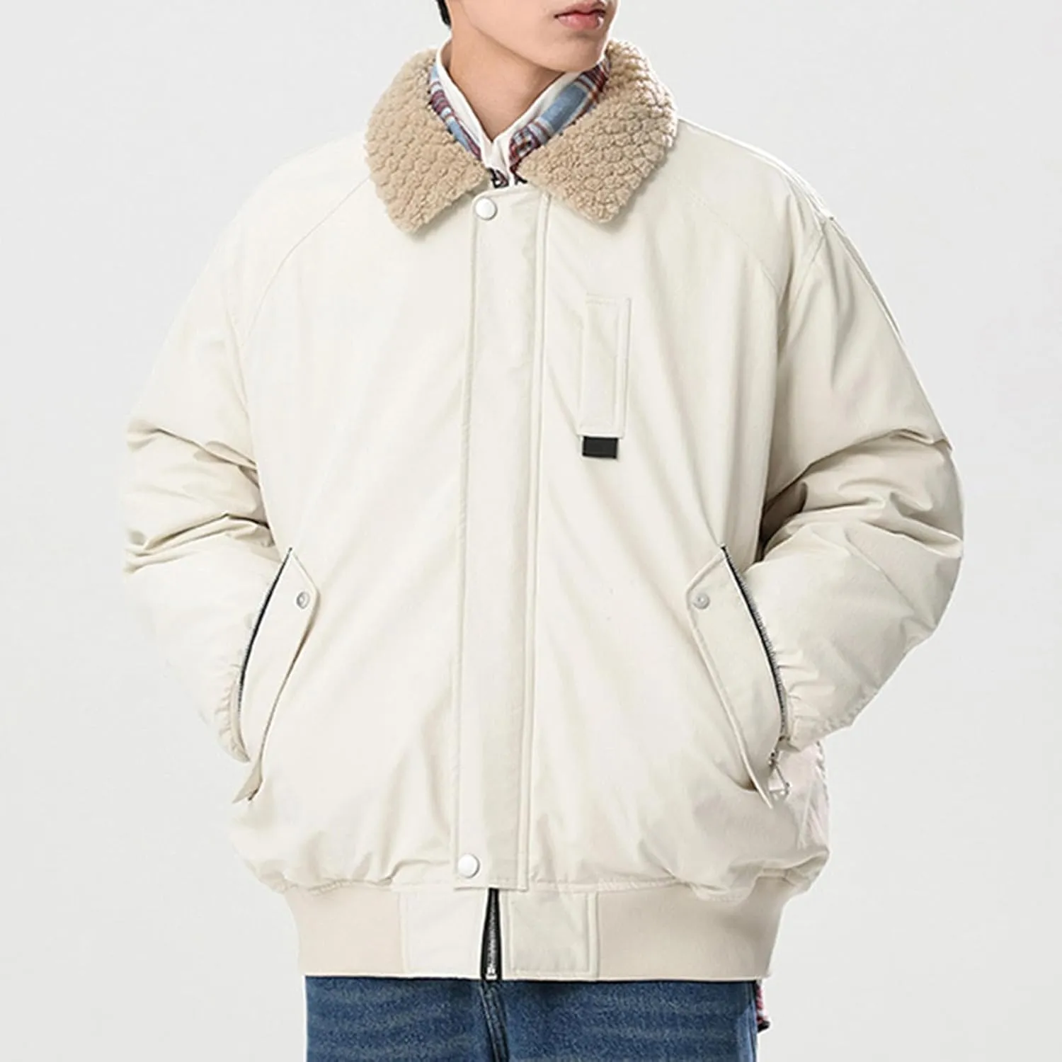 Mens Puffer Jacket Vintage Fur Collar Coat Windproof Down Jacket Zip up Padded Coat Warm Quilted Winter Jacket