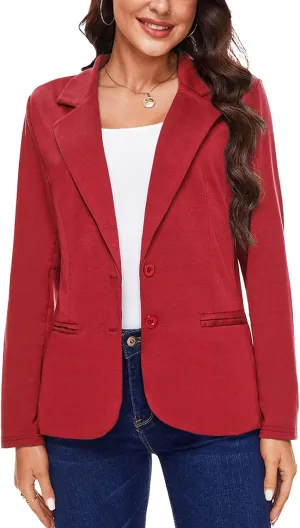 MINTLIMIT Women Long Sleeve Blazer Button Front Work Casual Office Lapel Suit Jacket Lightweight Knit Blazers with Pockets