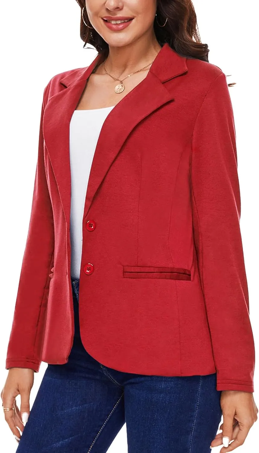 MINTLIMIT Women Long Sleeve Blazer Button Front Work Casual Office Lapel Suit Jacket Lightweight Knit Blazers with Pockets