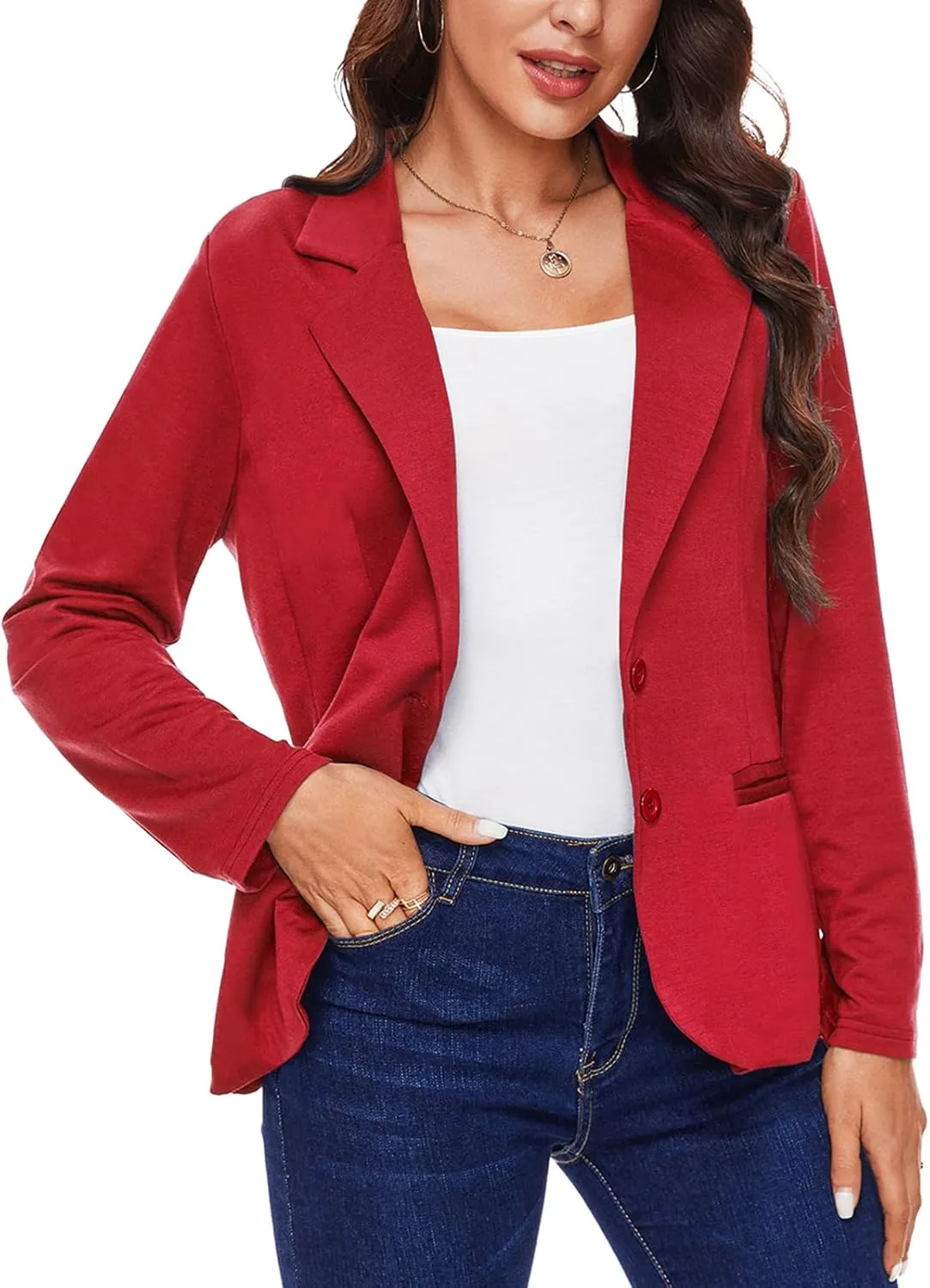MINTLIMIT Women Long Sleeve Blazer Button Front Work Casual Office Lapel Suit Jacket Lightweight Knit Blazers with Pockets