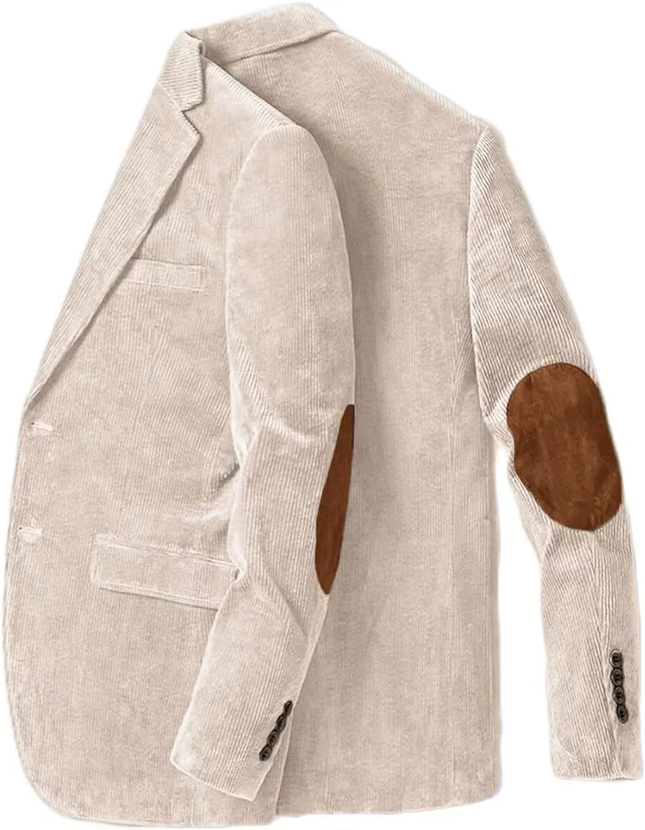 ONAXTDA Men's Corduroy Blazer with Elbow Patch Business Casual Jacket Spring Fall Sport Coats