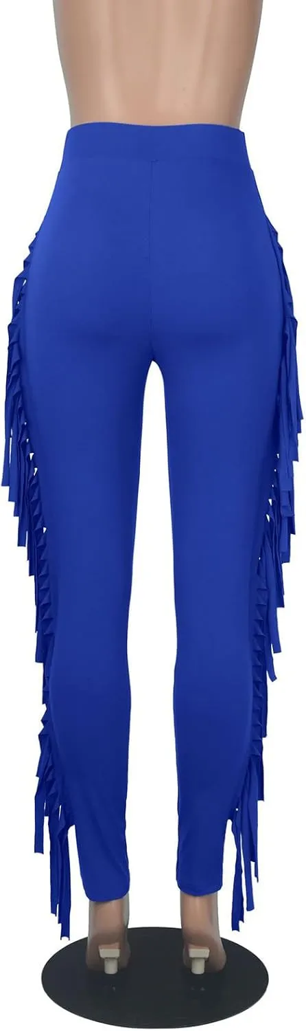Ruziyoog Women's Casual High Waist Fringed Pants Bodycon Stretch Slim Tassels Side Jogger Sweatpants Leggings Workout Pants