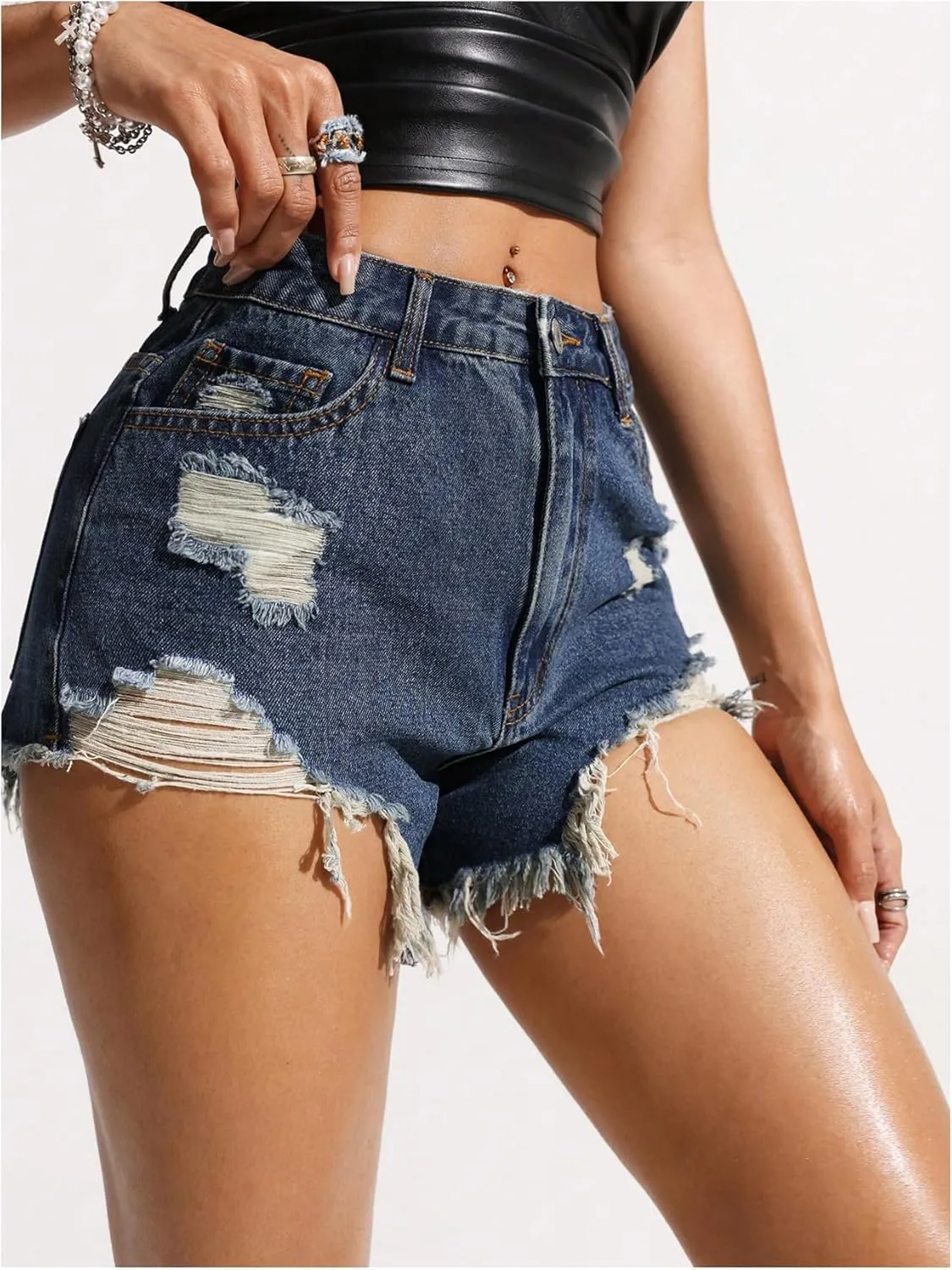 SOLY HUX Women's Ripped Jean Shorts Raw Hem Distressed Denim Shorts Streetwear