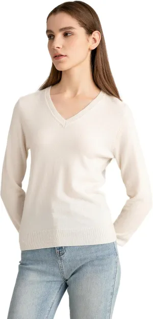 State Cashmere Womens Essential V-Neck Sweater 100% Pure Cashmere Classic Long Sleeve Pullover