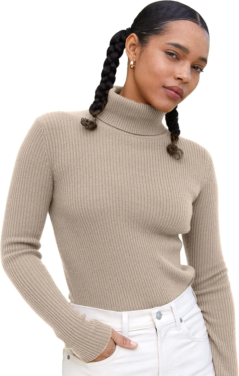 State Cashmere Womens Ribbed Turtleneck Sweater 100% Pure Cashmere Classic Long Sleeve Pullover