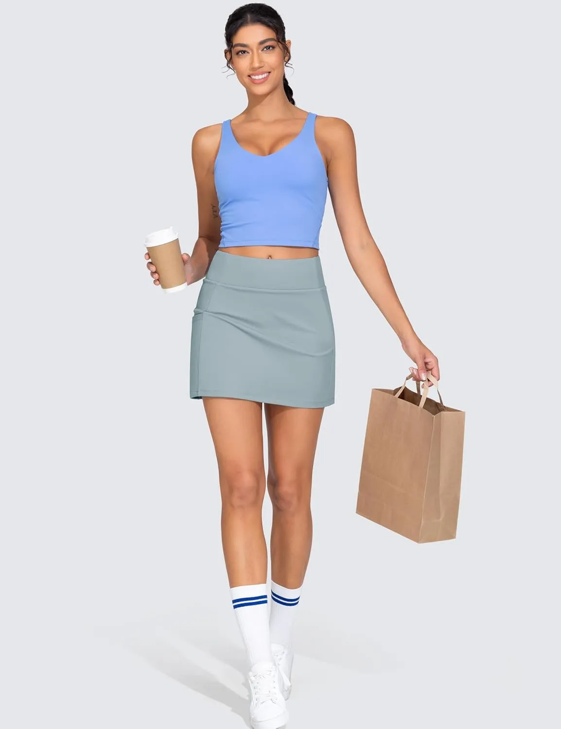 THE GYM PEOPLE Women's High Waisted Golf Skorts Tennis Mini Athletic Active Skirts Built-in Shorts with 3 Pockets