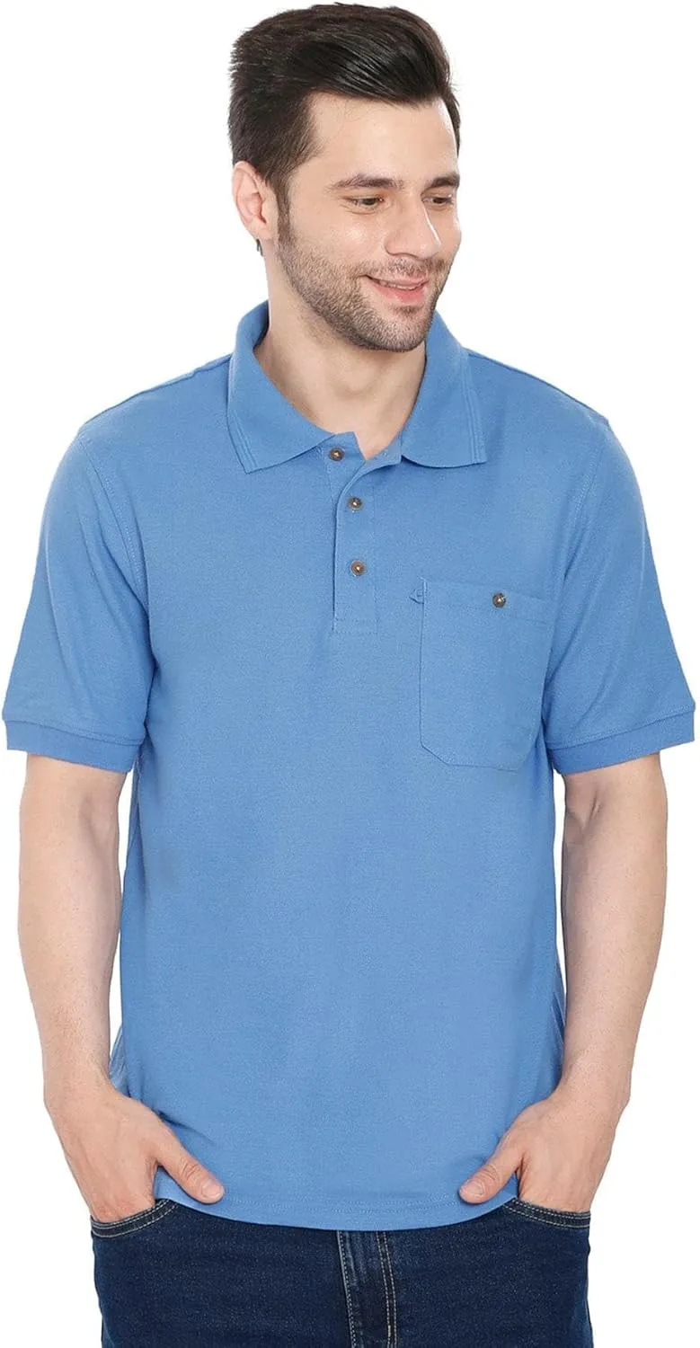 Turtle Bay New York Men's Short Sleeve Pique Polo Shirt in Cotton Blend with Front Pocket