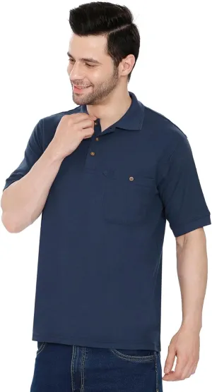Turtle Bay New York Men's Short Sleeve Pique Polo Shirt in Cotton Blend with Front Pocket