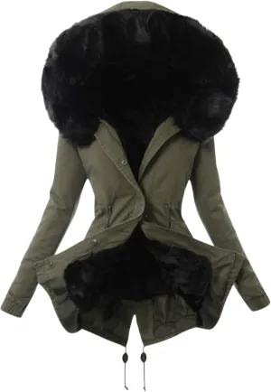 Winter Coats for Women Thicken Puffer Overcoat Warm Cold Weather Parka Jacket Plush Outwear with Removable Fur Trim