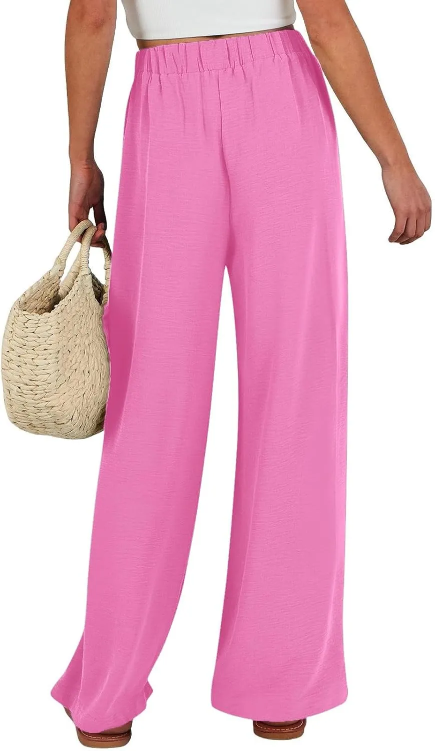 Women Flowy Wide Leg Palazzo Pants High Waisted Travel Beach Lounge Pant Tie Knot Loose Summer Work Dressy Trousers