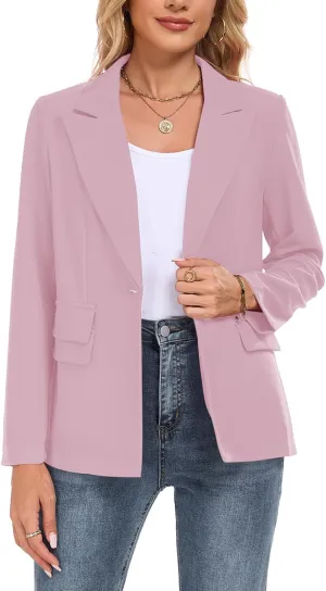 Womens Casual Blazer Long Sleeve Open Front Lapel Button Blazers Work Office Blazer Jacket with Pockets