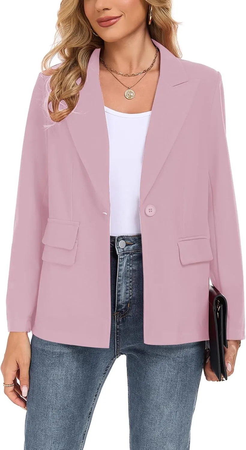 Womens Casual Blazer Long Sleeve Open Front Lapel Button Blazers Work Office Blazer Jacket with Pockets