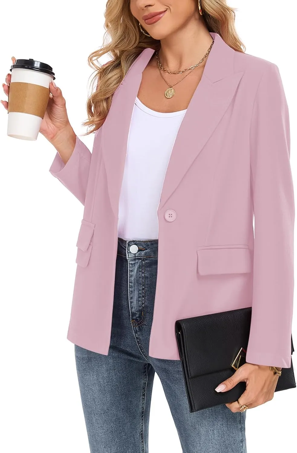 Womens Casual Blazer Long Sleeve Open Front Lapel Button Blazers Work Office Blazer Jacket with Pockets
