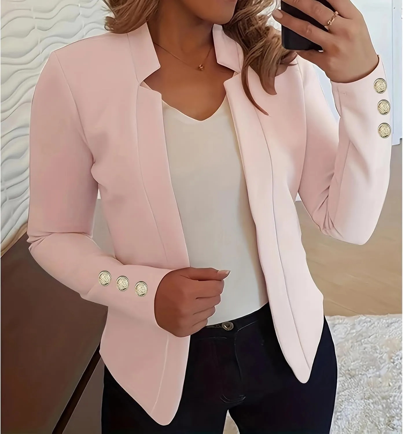 Womens Casual Long Sleeve Blazer Open Front Blazers Suit Slim Fit Cropped Work Office Blazer Jackets