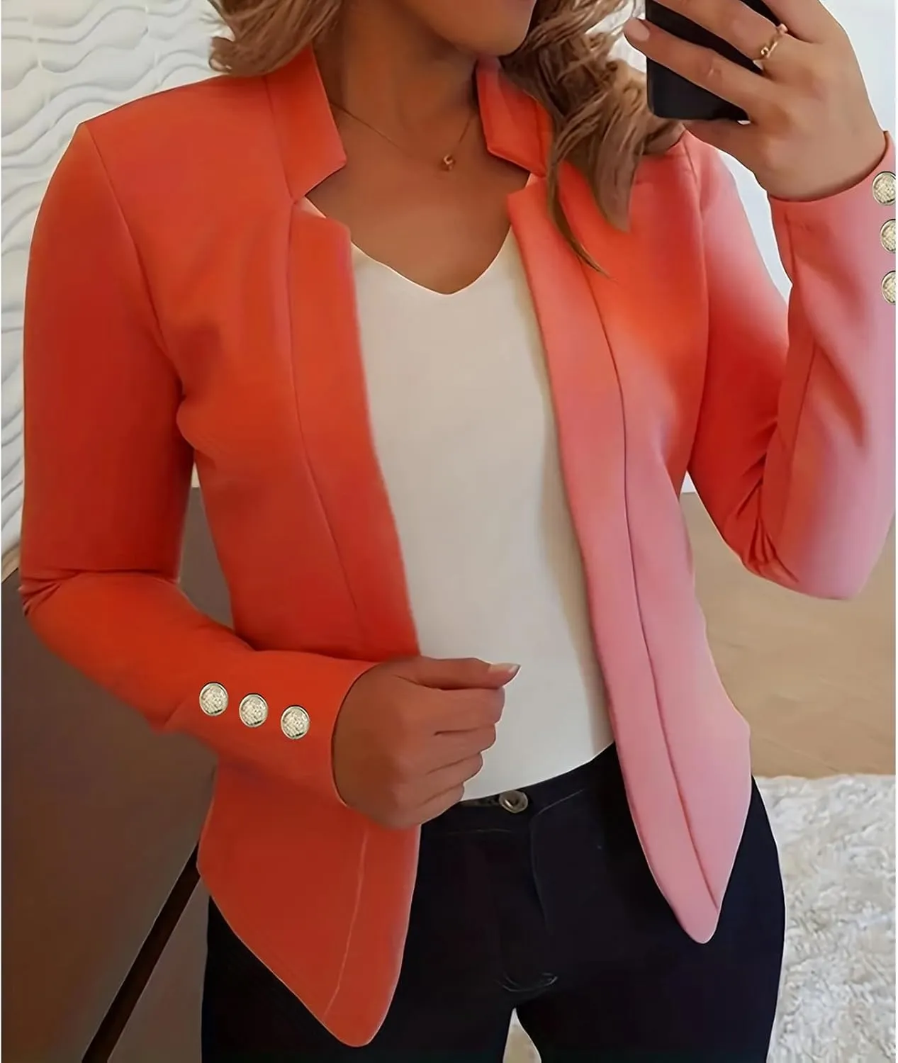 Womens Casual Long Sleeve Blazer Open Front Blazers Suit Slim Fit Cropped Work Office Blazer Jackets