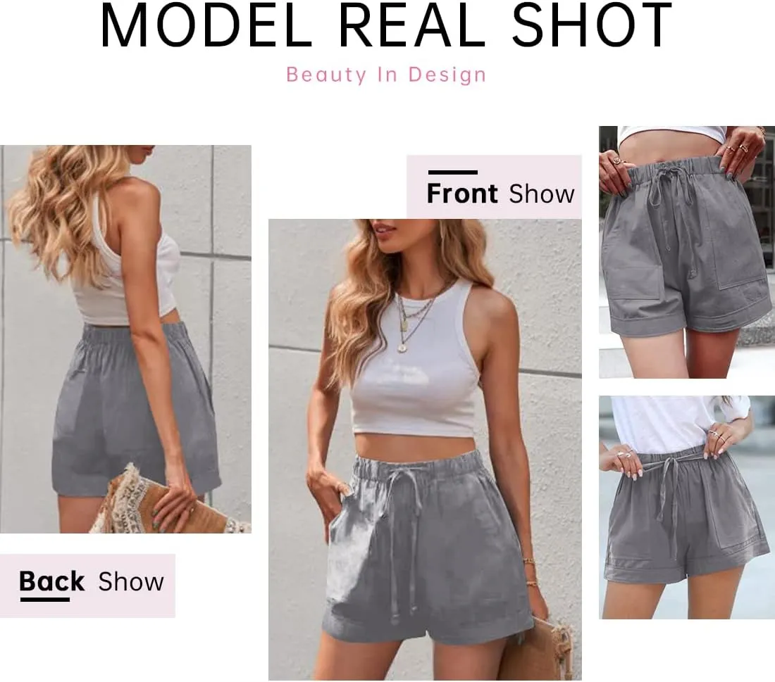 Womens Elastic Waist Drawstring Shorts Beach Shorts Lightweight Athletic Shorts Comfy Short Pants with Pockets