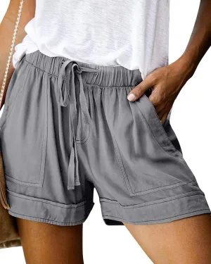 Womens Elastic Waist Drawstring Shorts Beach Shorts Lightweight Athletic Shorts Comfy Short Pants with Pockets