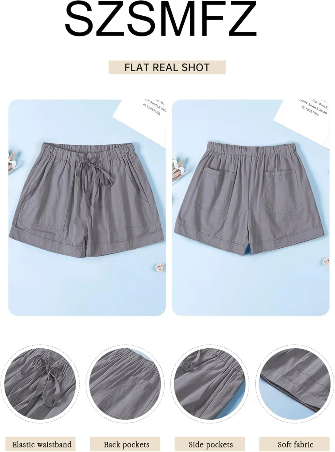 Womens Elastic Waist Drawstring Shorts Beach Shorts Lightweight Athletic Shorts Comfy Short Pants with Pockets