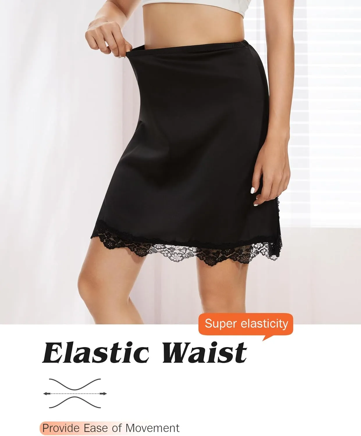 Women'S Half Slips for Under Dress Satin Slip Skirt Non Cling Underskirt with Lace Trim