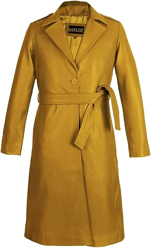 Women's Long Coat - Pure Leather Jacket Suit Coat - Slim Fit Button Down Coats for Outwear