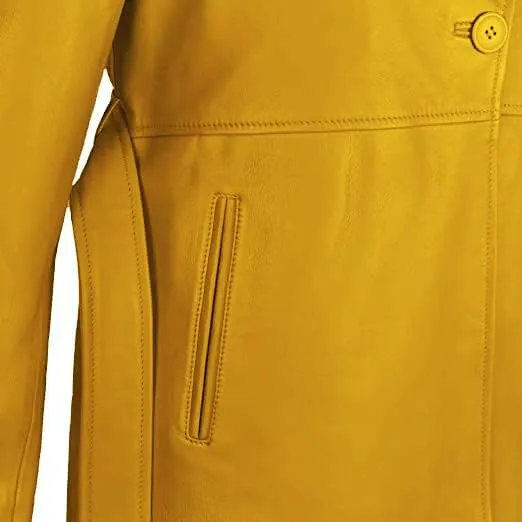 Women's Long Coat - Pure Leather Jacket Suit Coat - Slim Fit Button Down Coats for Outwear