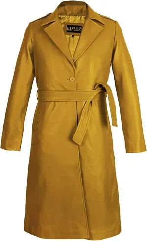 Women's Long Coat - Pure Leather Jacket Suit Coat - Slim Fit Button Down Coats for Outwear