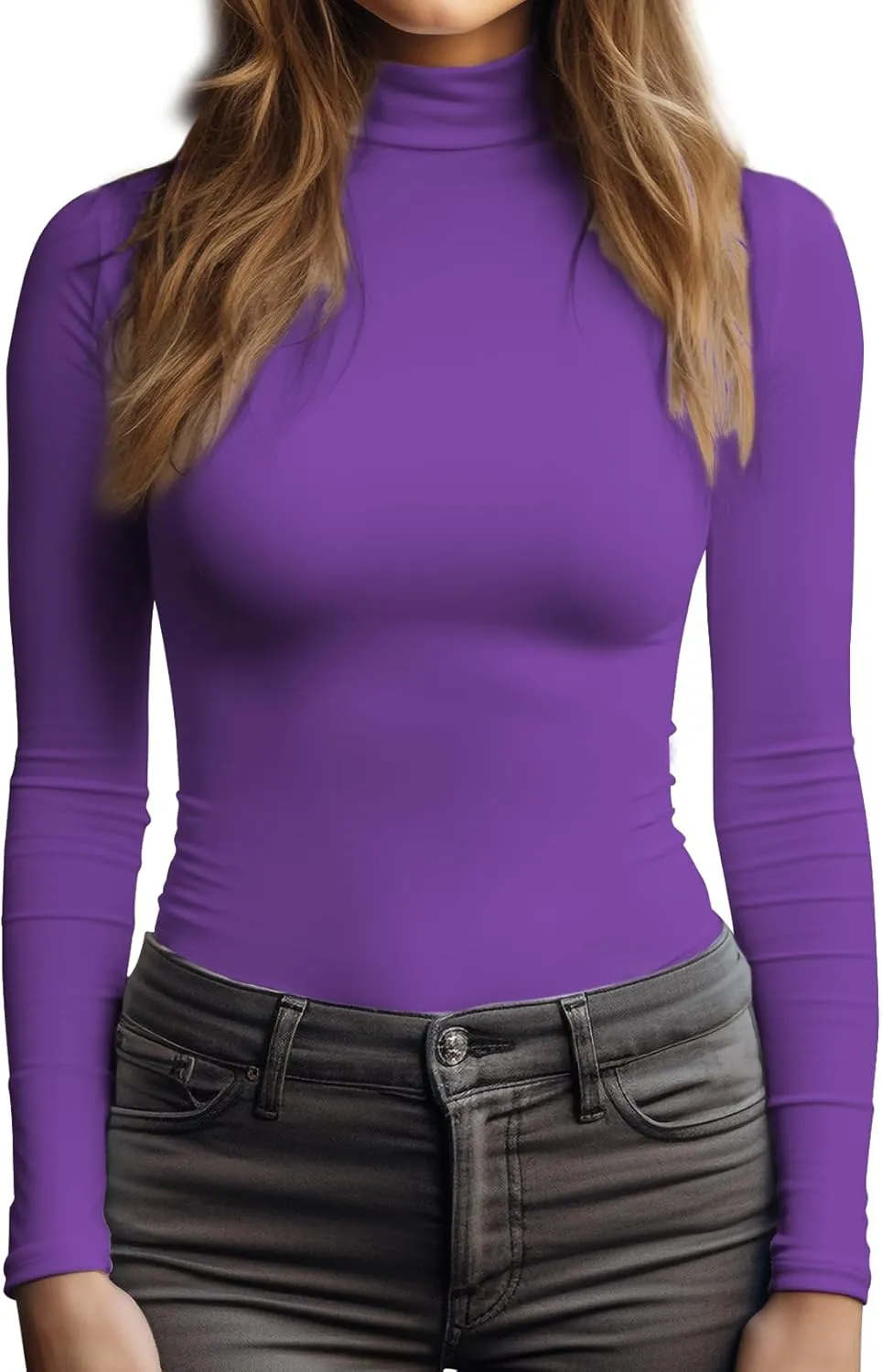 Women's Long Sleeve Mock Turtleneck Tops, Lightweight Baselayer Shirts, High Neck Pullover Undershirts Stretchy