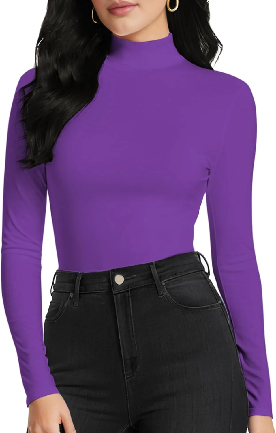 Women's Long Sleeve Mock Turtleneck Tops, Lightweight Baselayer Shirts, High Neck Pullover Undershirts Stretchy