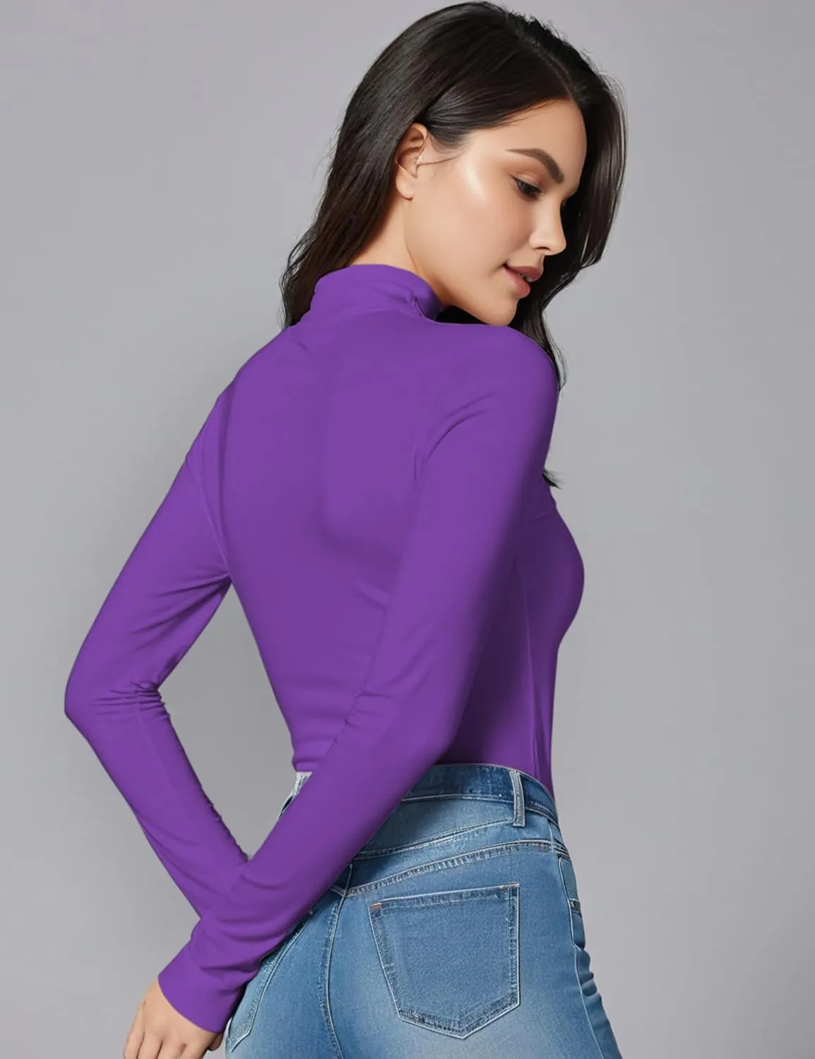 Women's Long Sleeve Mock Turtleneck Tops, Lightweight Baselayer Shirts, High Neck Pullover Undershirts Stretchy